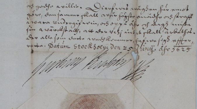 Privilegiebrevet från 1625 med Gustav II Adolf namnteckning