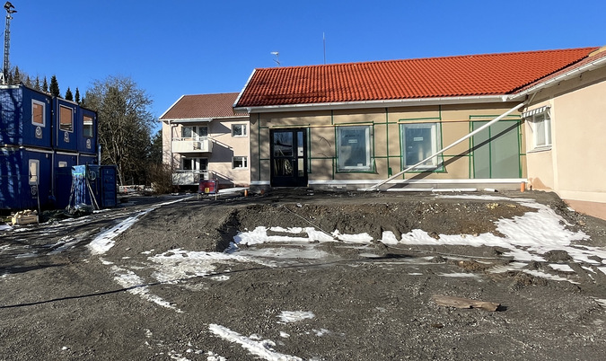 Tillbyggda delen av matsalen i samband med om- och tillbyggnad av Hällestadgården. 15 mars 2023. Foto: Robert Davidsson